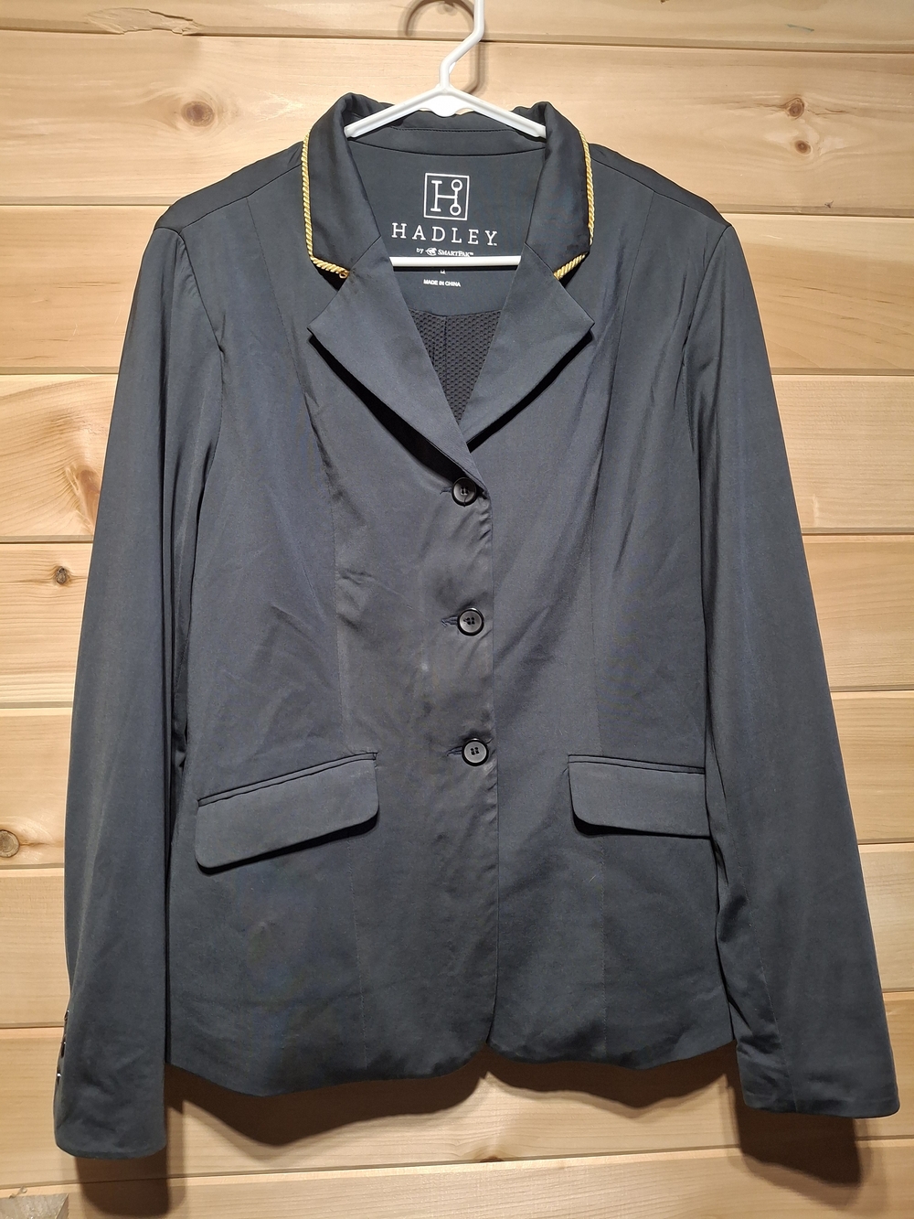 Hadley Women's Charcoal Blazer with Gold Trim